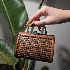 Vintage Mid Century Wooden Tiny Miniature Novelty Purse Clutch Bag